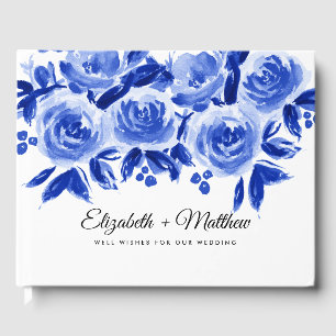 Royal Blue Floral Watercolor Wedding  Guest Book