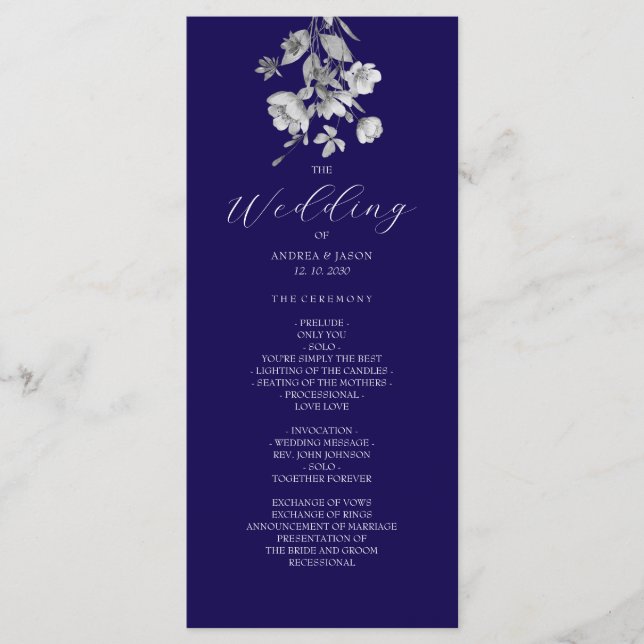 Royal Blue Floral Wedding Program Programme (Front)
