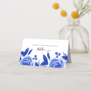 Royal Blue Floral Wedding Table Place Cards
