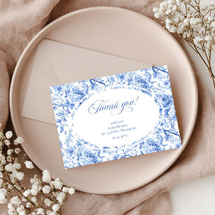 Royal Blue Floral Wedding Thank You Card