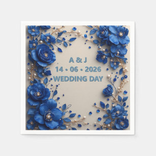 Royal Blue Floral Wedding With Gold Accents Napkin
