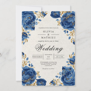 Royal Blue Floral Whimsy Wedding Invitation