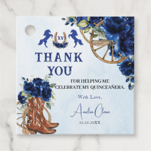 Royal Blue Floral Wild West Charro Quinceañera XV Favour Tags