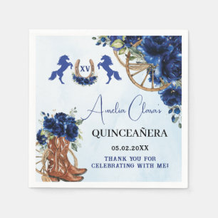 Royal Blue Floral Wild West Charro Quinceañera XV Napkin