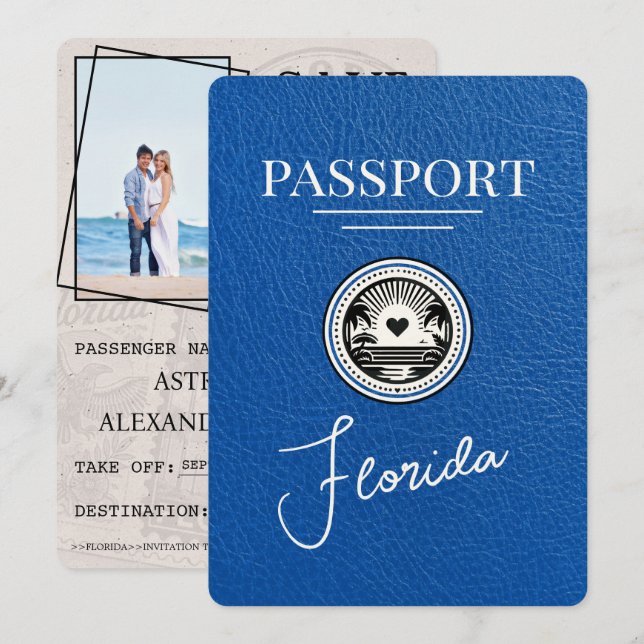 Royal Blue Florida Passport Save The Date (Front/Back)