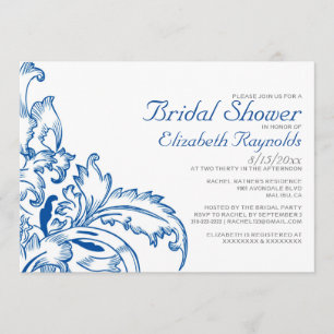 Royal Blue Flourish Bridal Shower Invitations