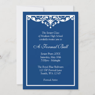 Royal Blue Flourish Formal Prom Dance Ball Invitation