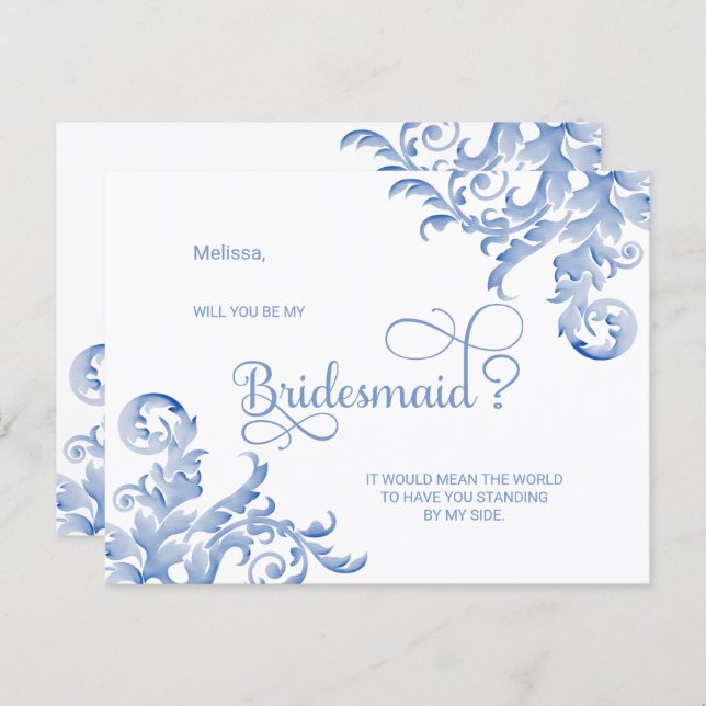 Royal Blue Flourish Will You Be My Bridesmaid Invitation Postcard (Front/Back)
