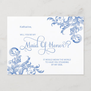 Royal Blue Flourish Will You Be My Maid Of Honour Invitation Postcard