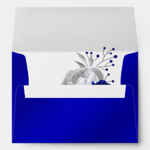 royal blue flower silver leaves  wedding envelope