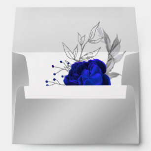 royal blue flower silver leaves wedding envelope