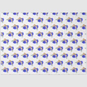 Royal Blue Flowers and Greenery Pattern Tissue Paper