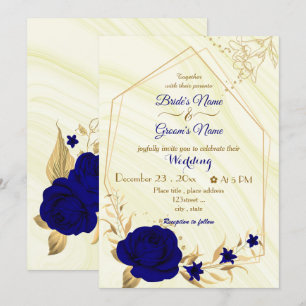 royal blue flowers gold geometric wedding invitati invitation