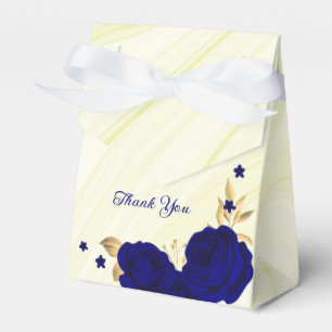 royal blue flowers gold leaves marble favour box