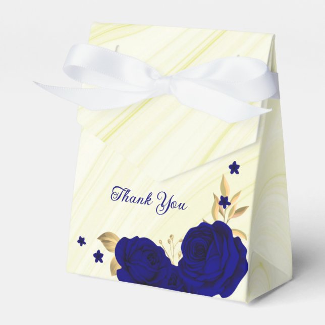 royal blue flowers gold leaves marble favour box (Front Side)