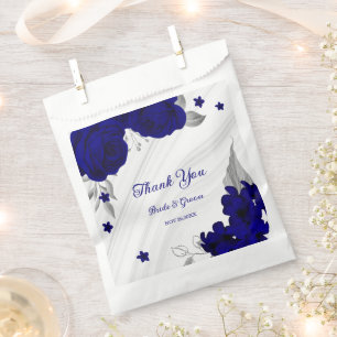 royal blue flowers silver leaves marble favour bags