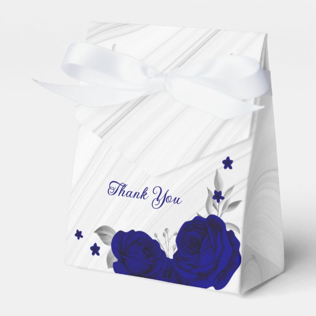 royal blue flowers silver leaves marble favour box (Front Side)