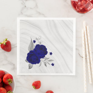 royal blue flowers silver leaves marble napkin