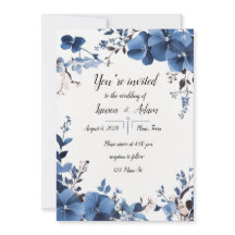 Royal Blue Flowers Wedding Invitation