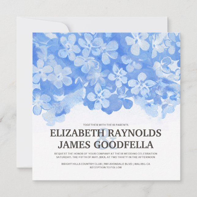 Royal Blue Flowers Wedding Invitations (Front)