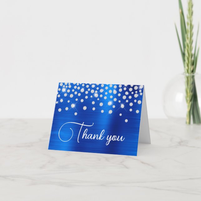 Royal Blue Foil Diamond Confetti 50th Birthday Thank You Card (Front)