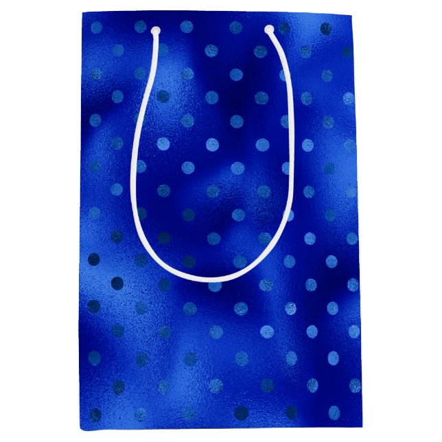 Royal Blue Foil Polka Dot Hanukkah Medium Gift Bag (Front)