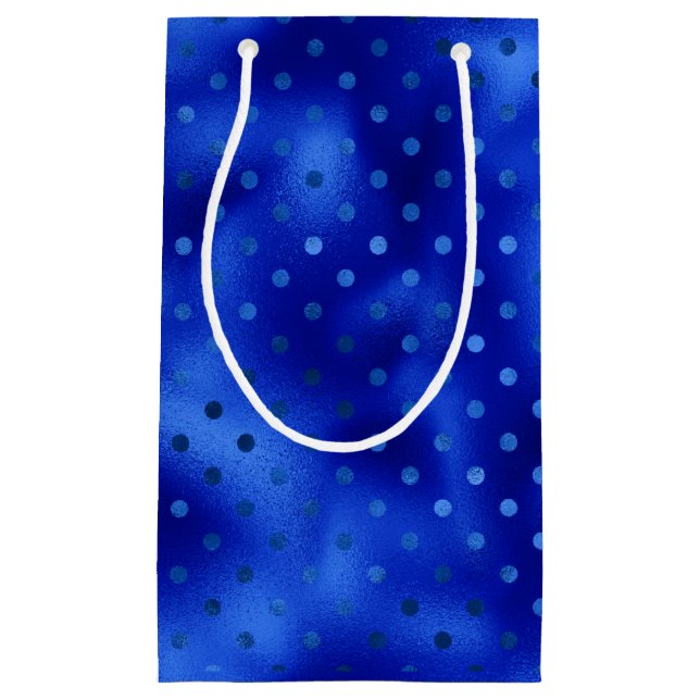 Royal Blue Foil Polka Dot Hanukkah Small Gift Bag (Front)