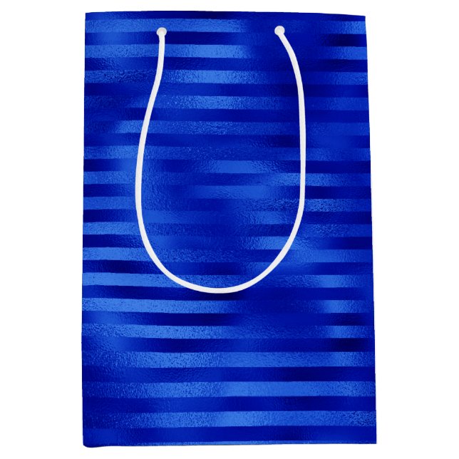 Royal Blue Foil Striped Hanukkah  Medium Gift Bag (Front)
