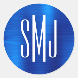 Royal Blue Foil Three Letter Monogram Classic Round Sticker