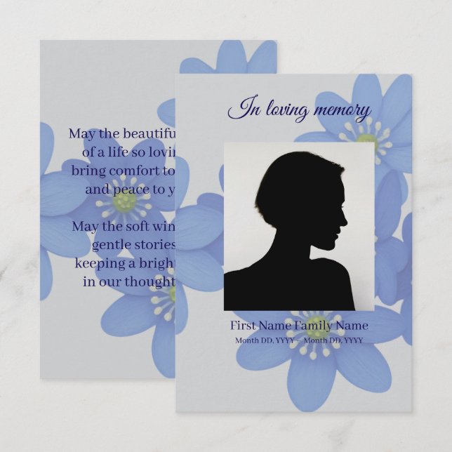 Royal blue funeral prayer card (Front/Back)