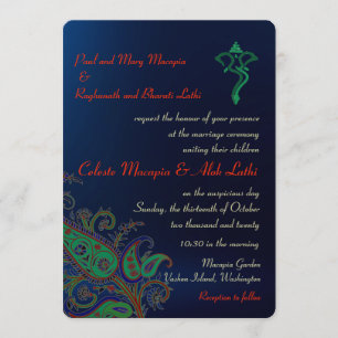 Royal Blue Ganesh Floral Paisley Hindu Wedding Invitation