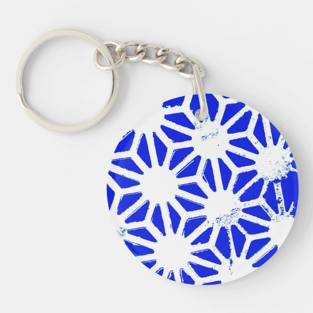 Royal blue geometric pattern key ring (Front)