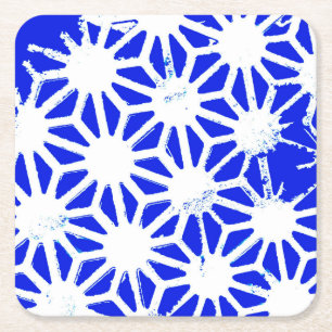 Royal blue geometric pattern square paper coaster