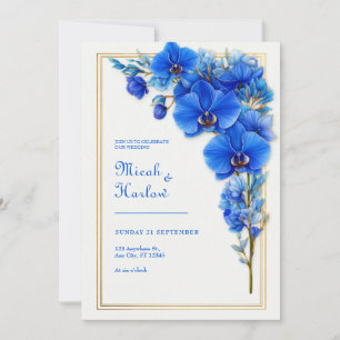 Royal Blue Gilded Orchid Wedding Invitation