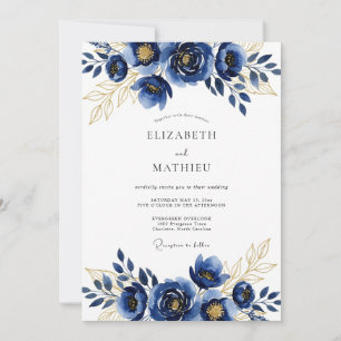 Royal Blue Gilded Winter Wedding Invitation