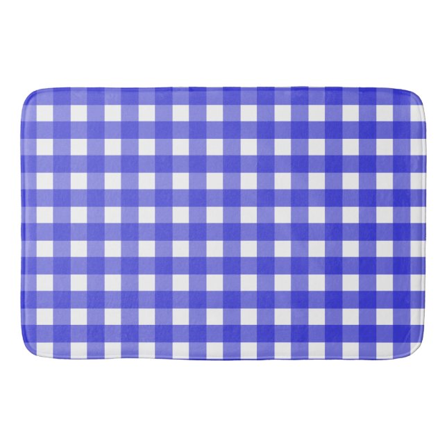 Royal blue gingham bath mat (Front)