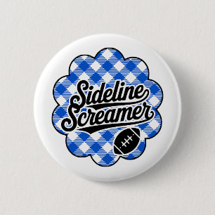 Royal Blue Gingham Game Day Football 6 Cm Round Badge