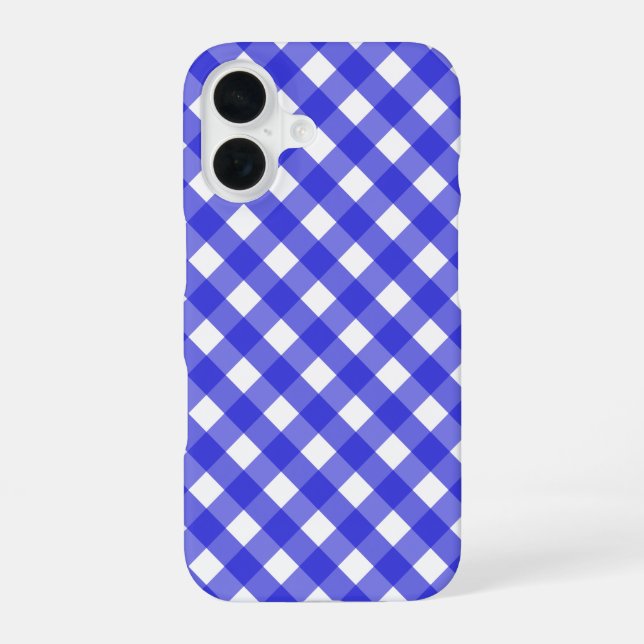 Royal blue gingham iPhone 16 case (Back)