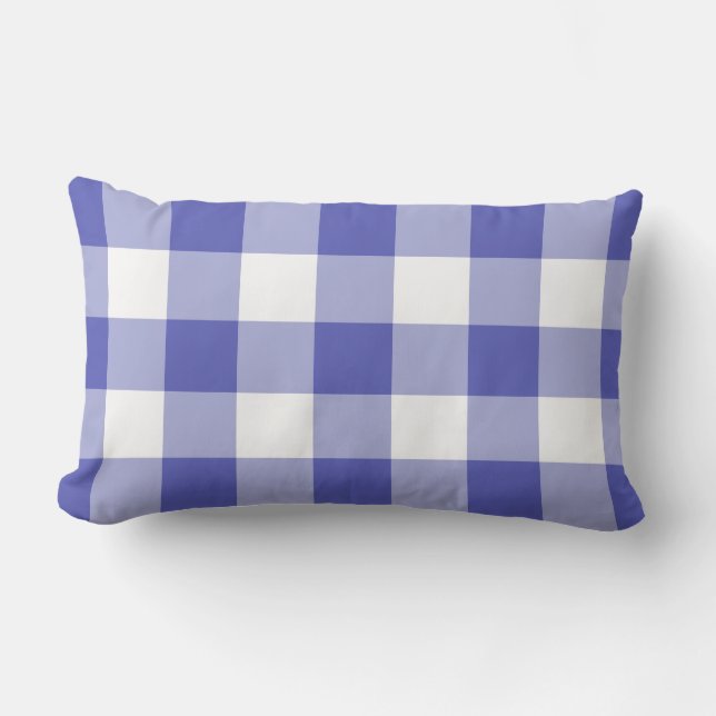 Royal Blue Gingham Pattern Chequered Lumbar Cushion (Front)