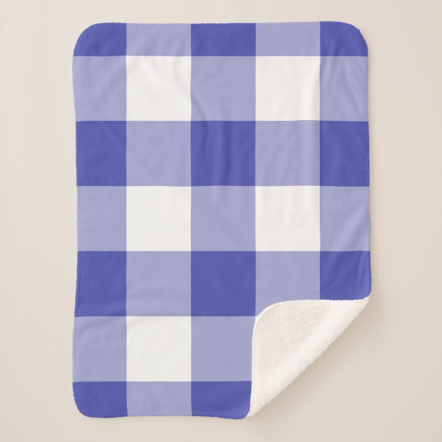Royal Blue Gingham Pattern Sherpa Blanket (Front)