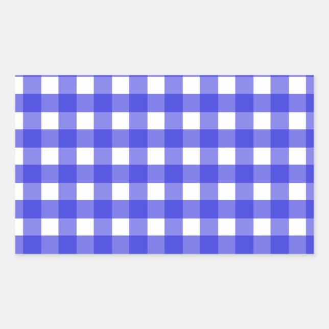 Royal blue gingham rectangular sticker (Front)