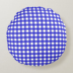 Royal blue gingham round cushion
