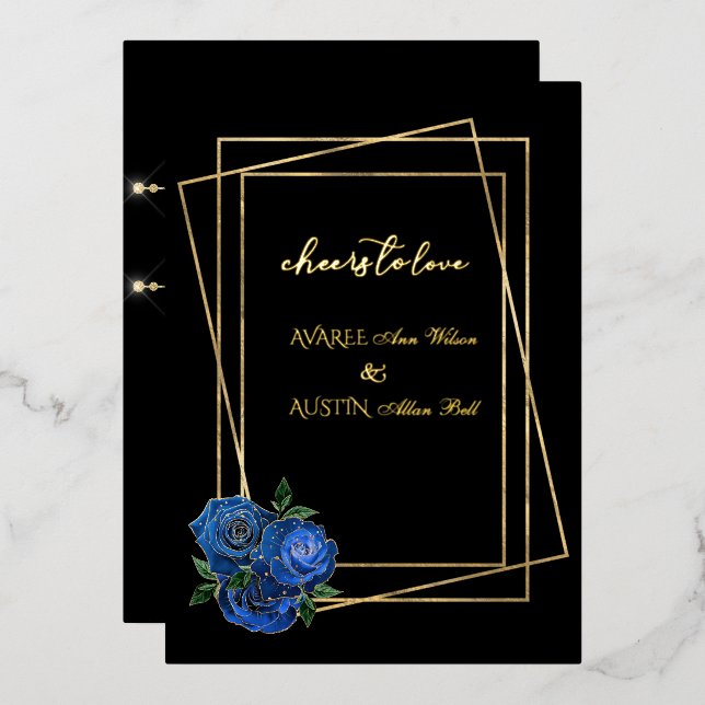 Royal Blue Glam Roses and Black and Gold  (Front/Back)