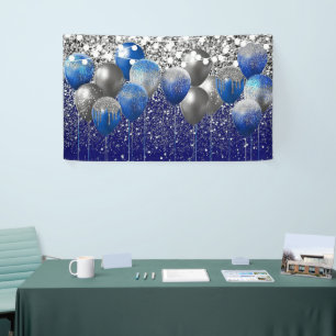 Royal Blue Glitter Backdrop Birthday Banner