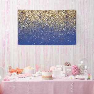 Royal Blue Glitter Backdrop Birthday Gold Spots Banner