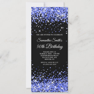 Royal Blue Glitter Black 50th Birthday Invitation