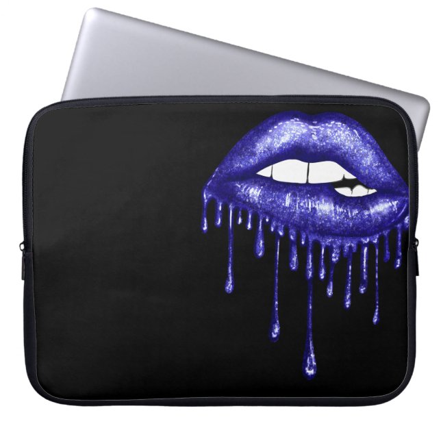 ROYAL BLUE GLITTER DRIPPING LIPS LAPTOP SLEEVE (Front)