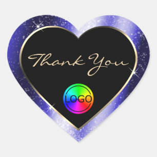Royal Blue Glitter Frame Thank You with Logo Heart Sticker