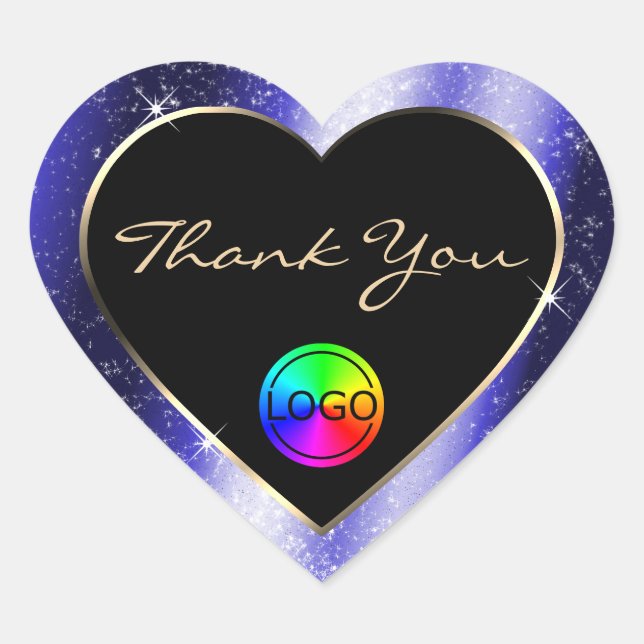 Royal Blue Glitter Frame Thank You with Logo Heart Sticker (Front)