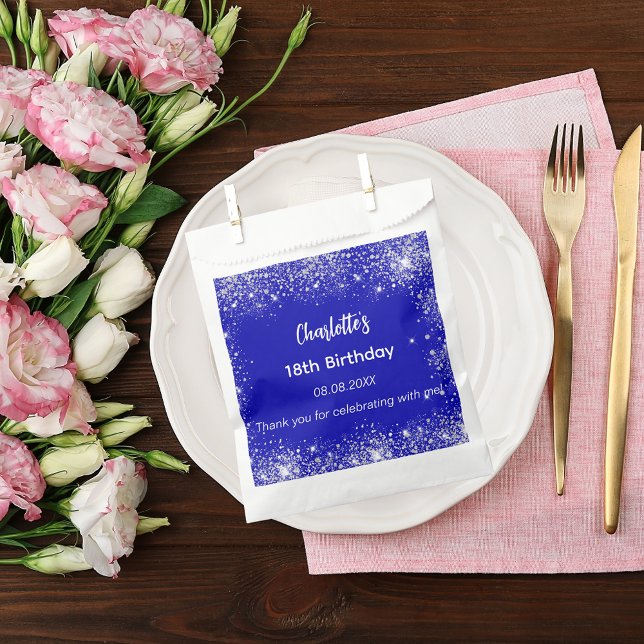 Royal blue glitter name thank you birthday favour bags (Creator Uploaded)